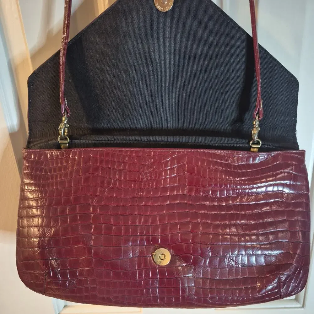 Vintage Towanny Faux Reptile texture Handbag Envelope Clutch Shoulder Burgandy